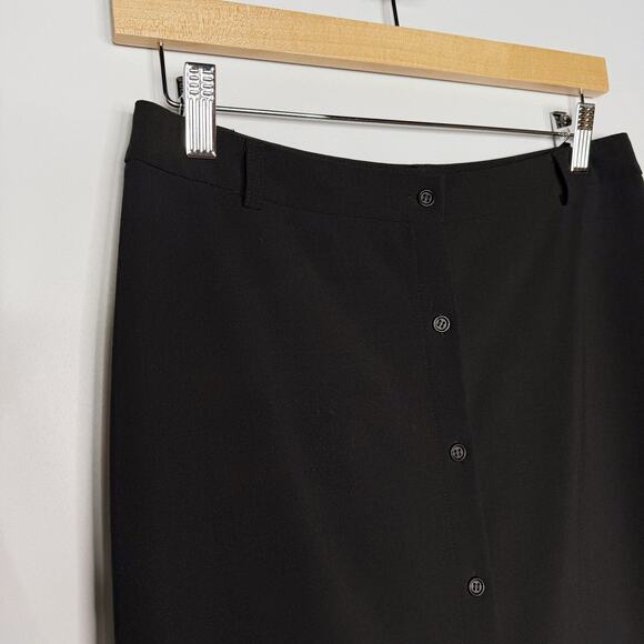 Theory Size 4 Black Button Front Pencil Skirt Wool Stretch Career Work Office - Picture 3 of 7